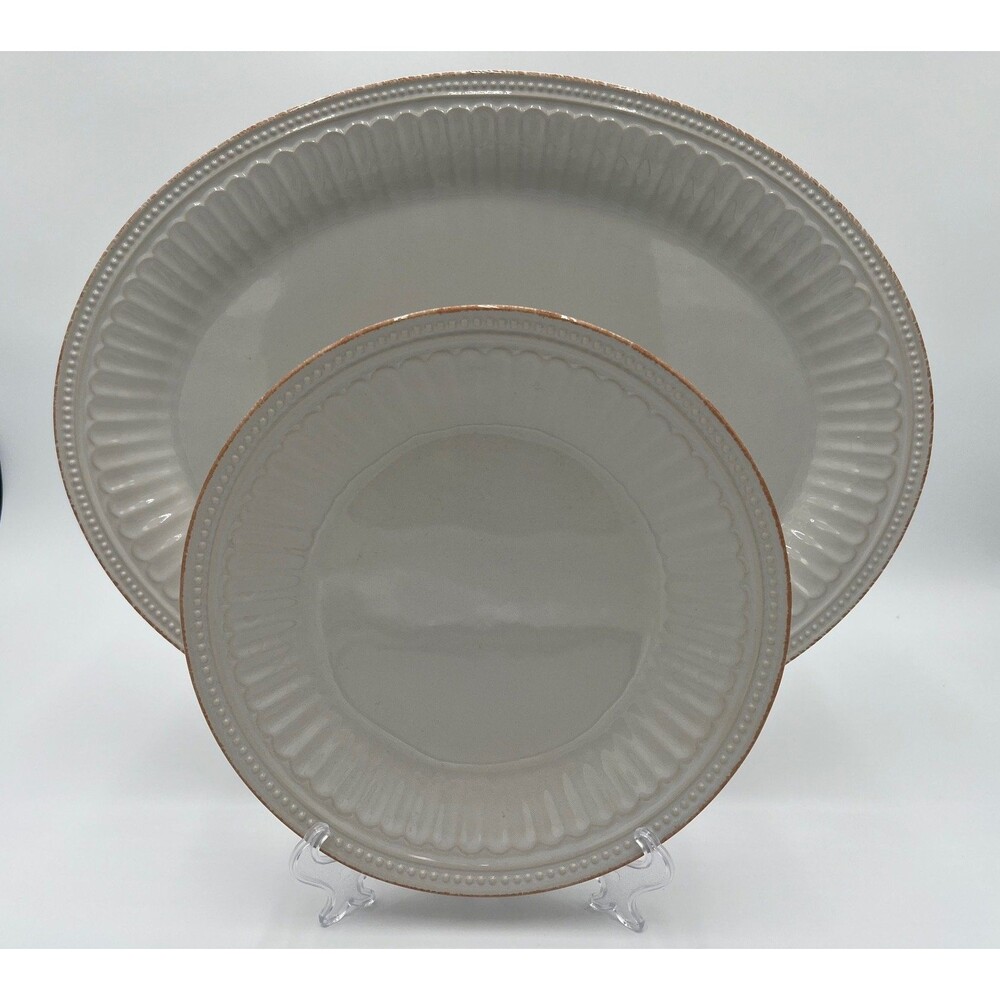 Lenox French Perle Groove White 16" Oval Serving Platter with 9" Accent Bowl NWT